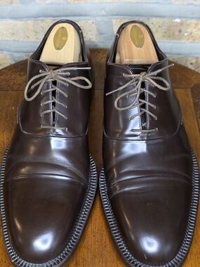 Men's Giorgio Armani Dark Brown Leather Cap-Toe Derby Shoes EU 46 US 12M